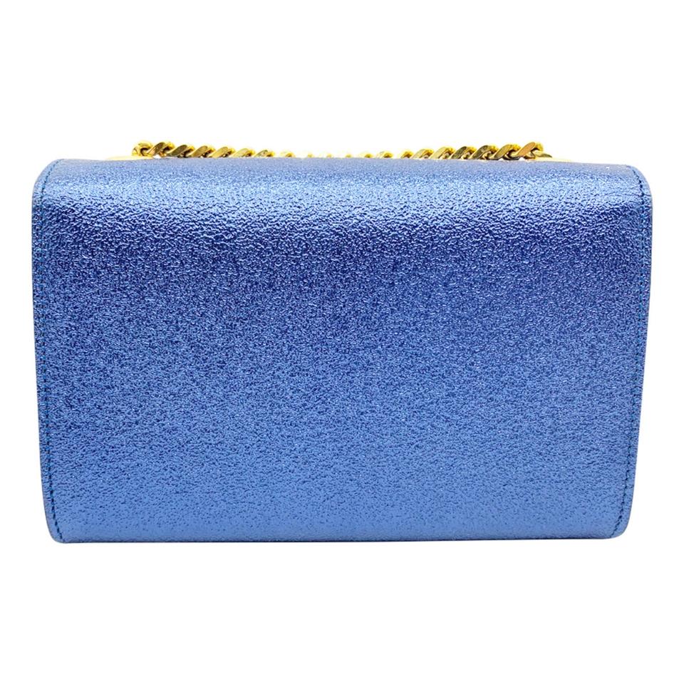 Saint Laurent Monogram Kate Metallic Textured Calfskin Small Classic Blue Leather Shoulder Bag