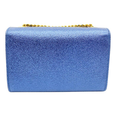 Saint Laurent Monogram Kate Metallic Textured Calfskin Small Classic Blue Leather Shoulder Bag