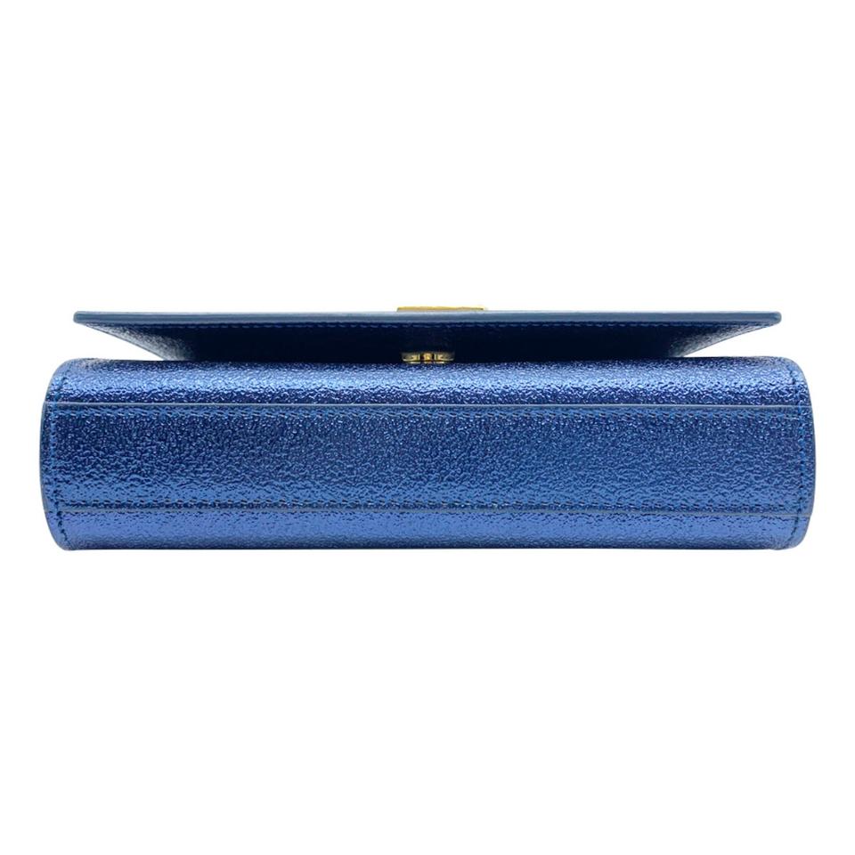 Saint Laurent Monogram Kate Metallic Textured Calfskin Small Classic Blue Leather Shoulder Bag