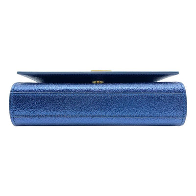 Saint Laurent Monogram Kate Metallic Textured Calfskin Small Classic Blue Leather Shoulder Bag