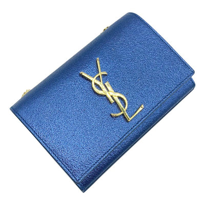 Saint Laurent Monogram Kate Metallic Textured Calfskin Small Classic Blue Leather Shoulder Bag