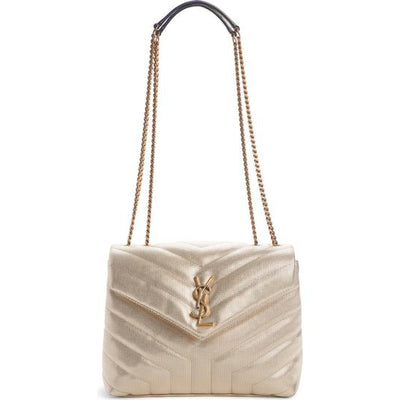 Saint Laurent Monogram Loulou Small Embossed Metallic Gold Leather Shoulder Bag