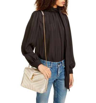 Saint Laurent Monogram Loulou Small Embossed Metallic Gold Leather Shoulder Bag