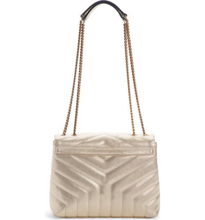 Saint Laurent Monogram Loulou Small Embossed Metallic Gold Leather Shoulder Bag