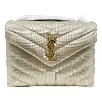 Saint Laurent Monogram Loulou Small Embossed Metallic Gold Leather Shoulder Bag