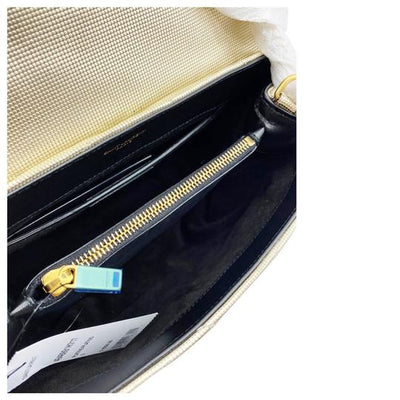 Saint Laurent Monogram Loulou Small Embossed Metallic Gold Leather Shoulder Bag