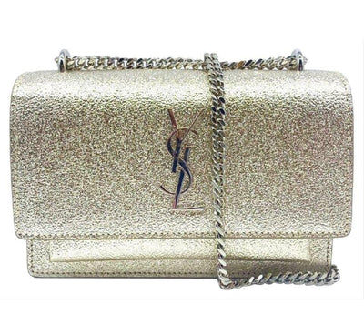 Saint Laurent Monogram Sunset Metallized Metallic Gold Leather Cross Body Bag