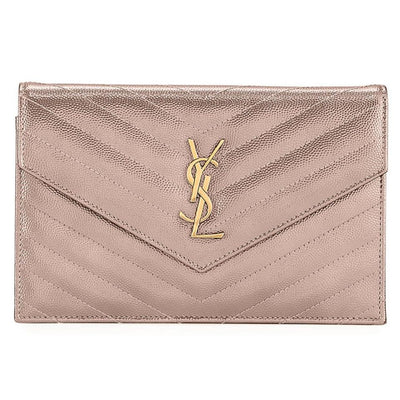 Saint Laurent Wallet on Chain Small Ysl Monogram V-flap Metallic Silver Leather Shoulder Bag