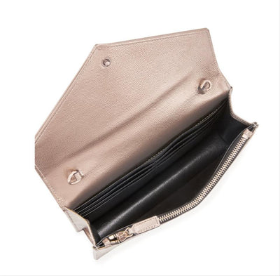 Saint Laurent Wallet on Chain Small Ysl Monogram V-flap Metallic Silver Leather Shoulder Bag