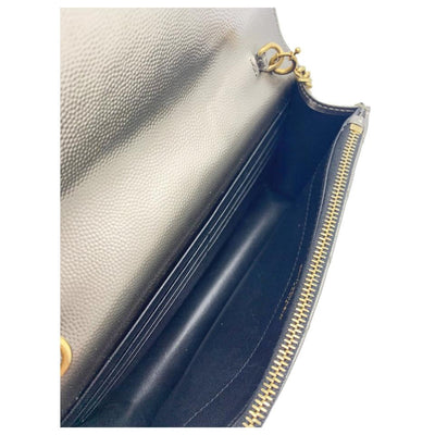 Saint Laurent Wallet on Chain Small Ysl Monogram V-flap Metallic Silver Leather Shoulder Bag