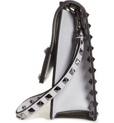 Valentino Clutch Rockstud Metallic Genuine Silver Snakeskin Leather Wristlet