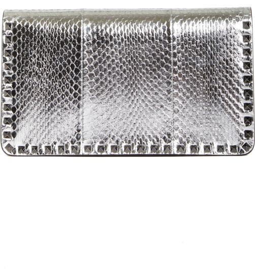 Valentino Clutch Rockstud Metallic Genuine Silver Snakeskin Leather Wristlet