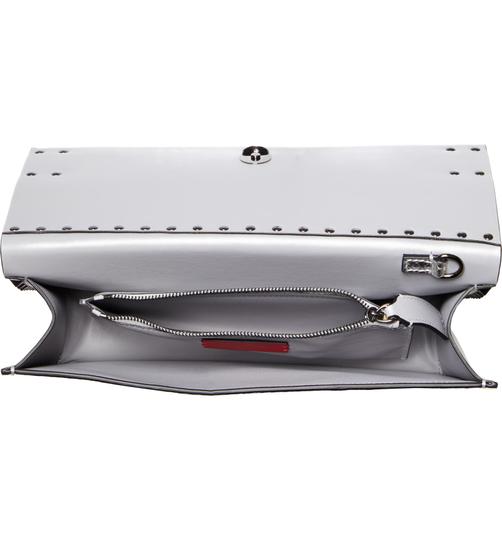 Valentino Clutch Rockstud Metallic Genuine Silver Snakeskin Leather Wristlet