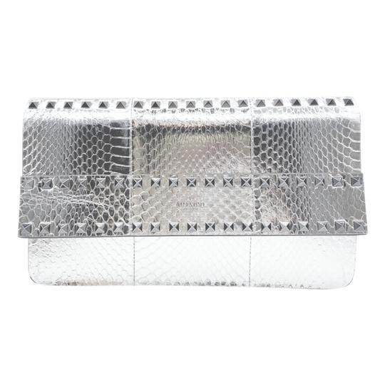 Valentino Clutch Rockstud Metallic Genuine Silver Snakeskin Leather Wristlet