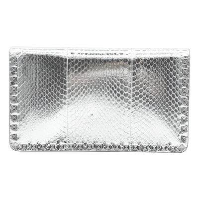 Valentino Clutch Rockstud Metallic Genuine Silver Snakeskin Leather Wristlet