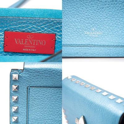 Valentino Small Rockstud Metallic Blue Leather Shoulder Bag