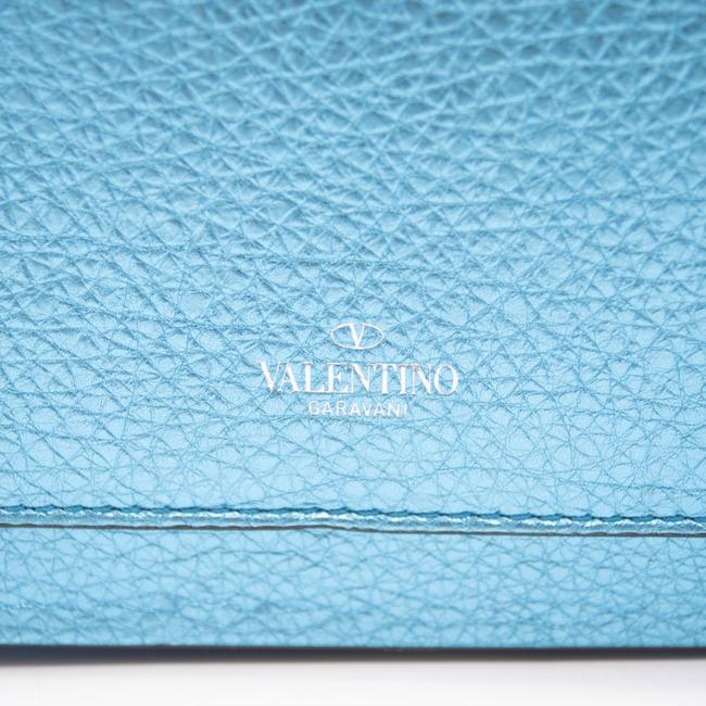 Valentino Small Rockstud Metallic Blue Leather Shoulder Bag