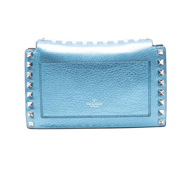 Valentino Small Rockstud Metallic Blue Leather Shoulder Bag