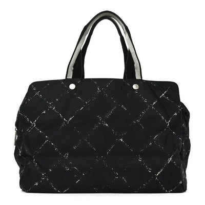 $1250 CHANEL Travel Line Nylon Grid Tote Bag Black CONSIGNMENT 10021347