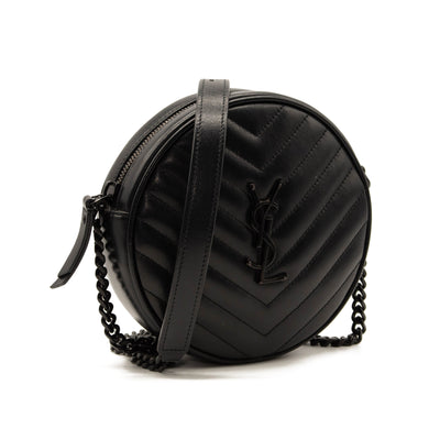 Saint Laurent Calfskin Matelasse Chevron Round Vinyle Camera Bag Black