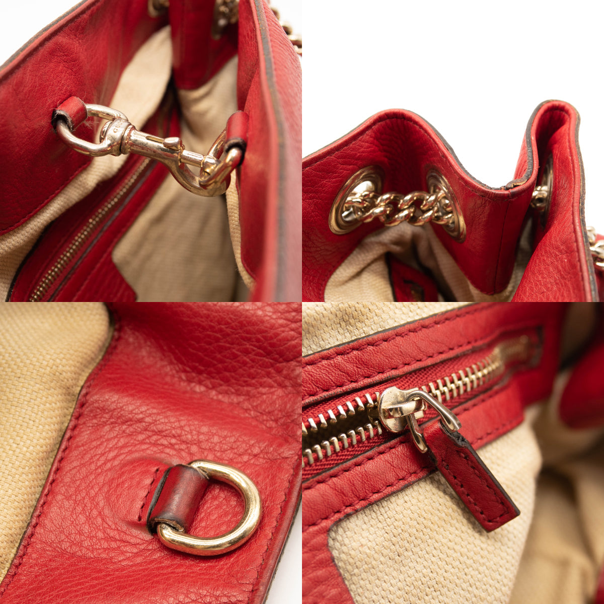 Gucci Pebbled Calfskin Medium Soho Chain Shoulder Bag Red Tote
