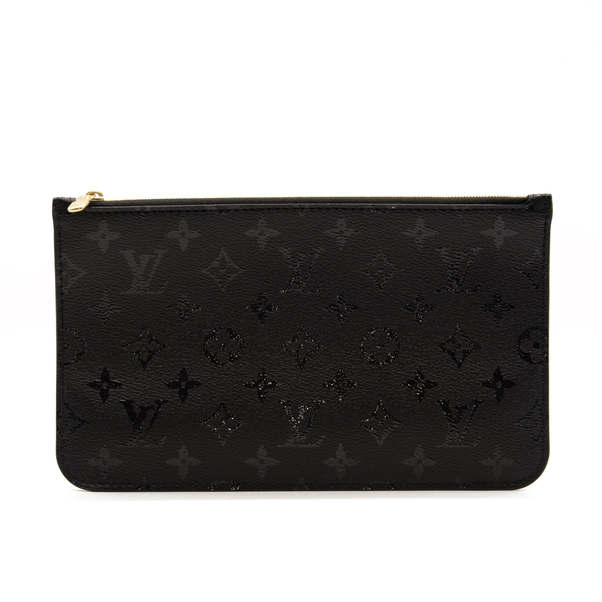 Louis Vuitton Neverfull Pochette Monogram Pouch LVxUF By Urs Fischer Gold Hardware Black Coated Canvas Clutch