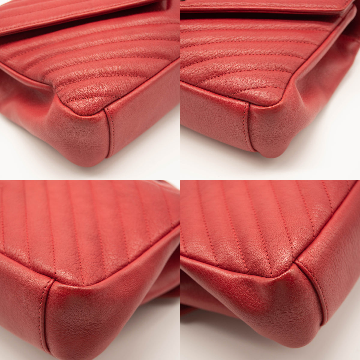 SAINT LAURENT Sheepskin Matelasse Chevron Medium Monogram Chain Bag Red