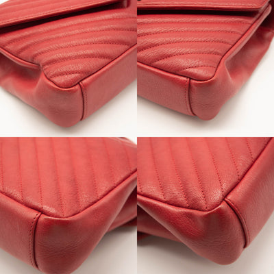 SAINT LAURENT Sheepskin Matelasse Chevron Medium Monogram Chain Bag Red