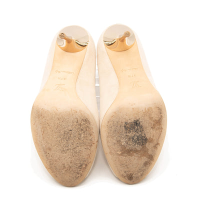 Louis Vuitton Peep Toe Suede Pumps Eyeline 37.5 Gold Heel