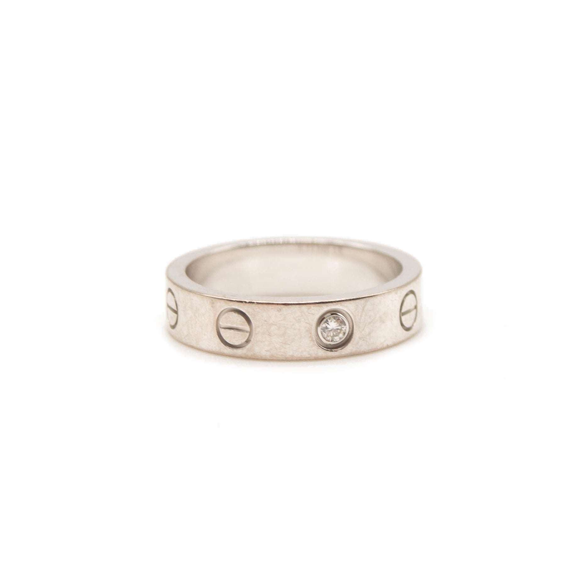 Cartier 18k White Gold Diamond 4mm Wedding Band LOVE Ring 46 US 3.75