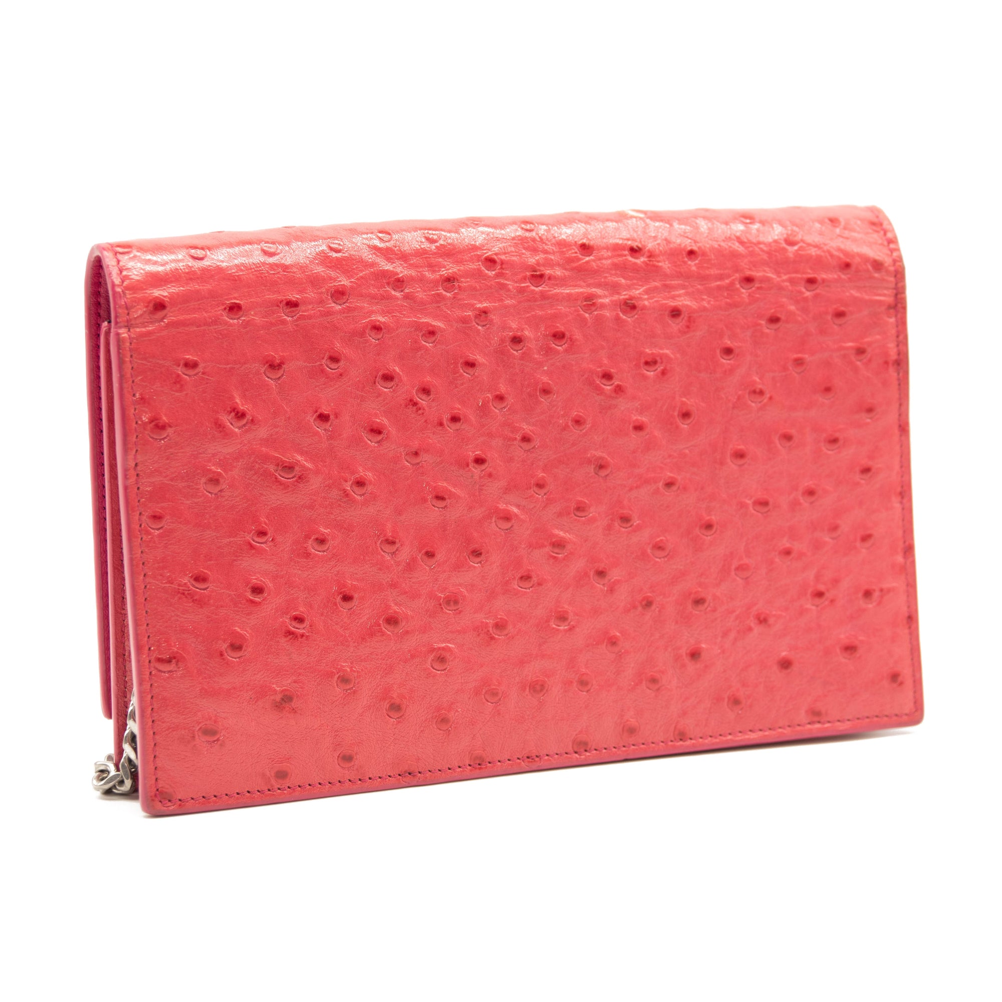 Saint Laurent Ostrich Embossed Kate Monogram Tassel Chain Wallet Pink