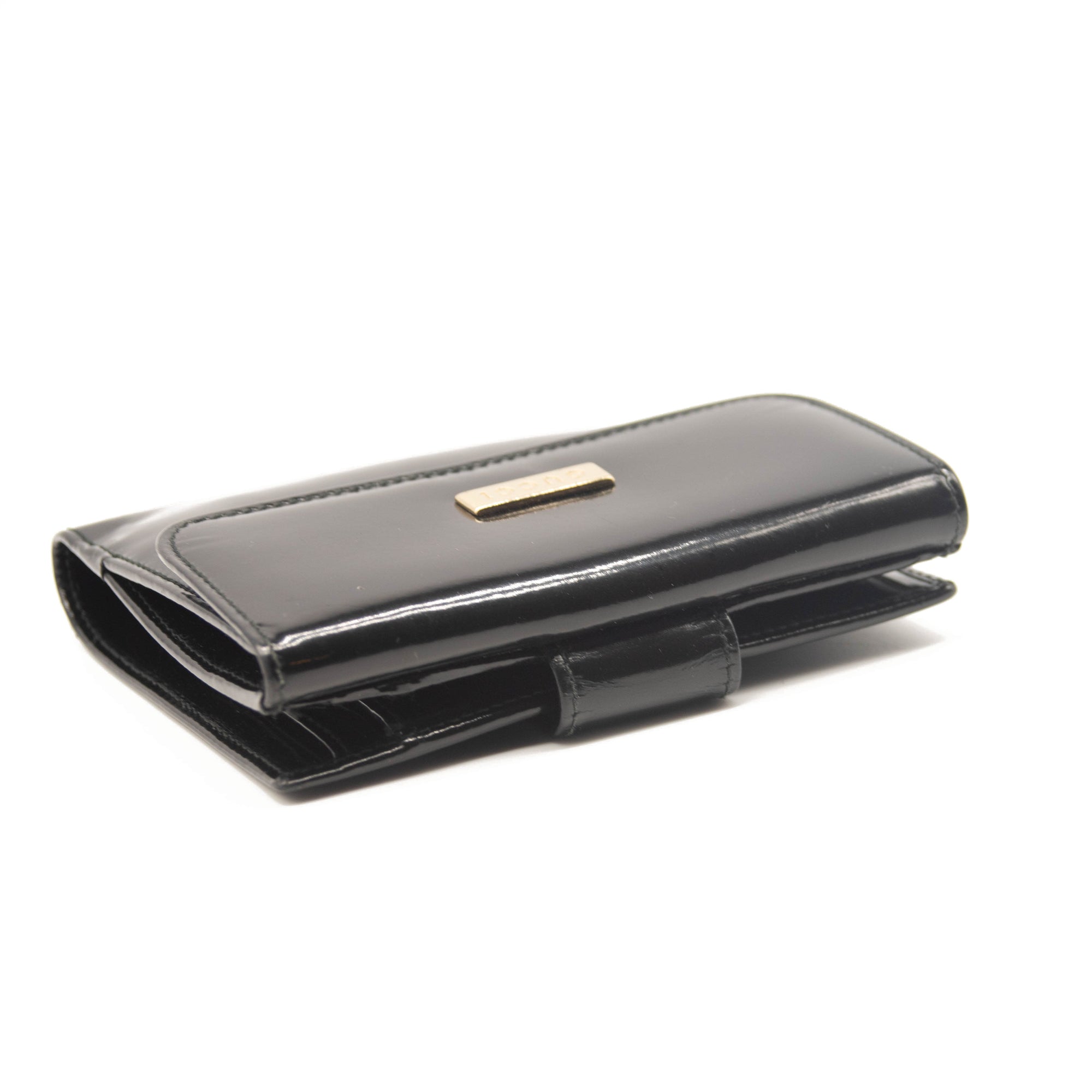 Gucci Vintage Leather French Purse Wallet Bifold Card Holder Black Patent