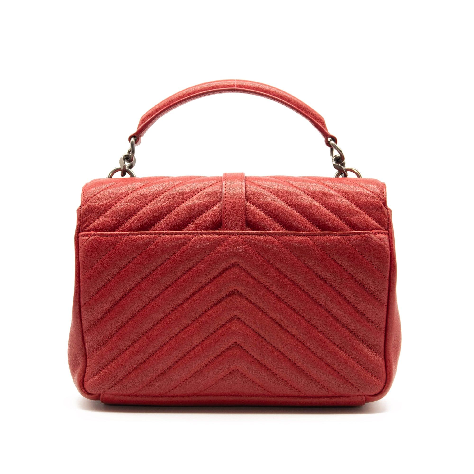 SAINT LAURENT Sheepskin Matelasse Chevron Medium Monogram Chain Bag Red
