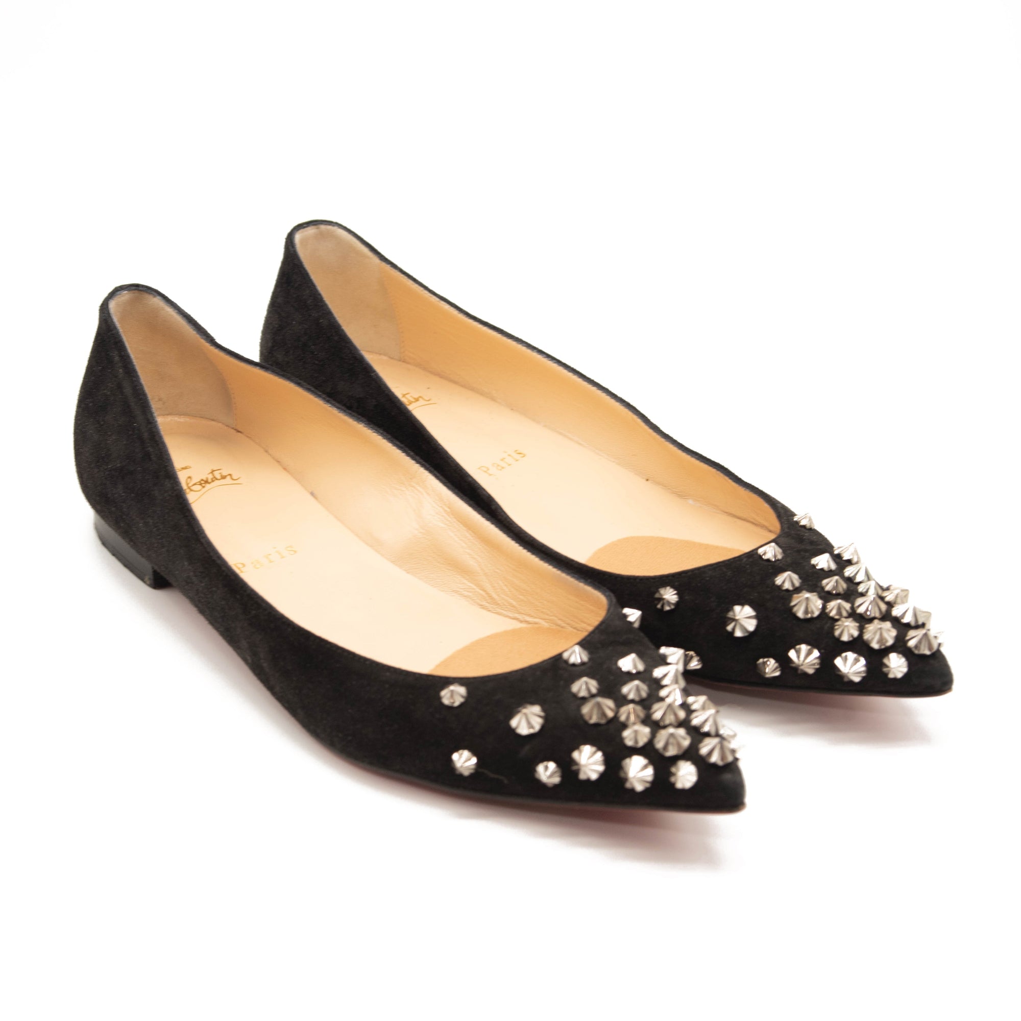 Christian Louboutin Drama Studded Suede Ballet Flats In Black 39