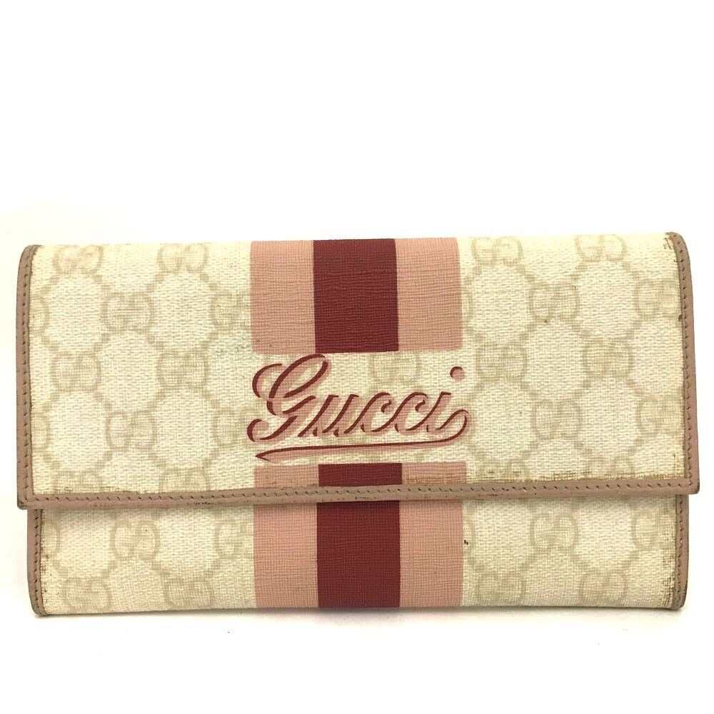 GUCCI GG Supreme Bi Folded Compact Wallet Pink and Beige