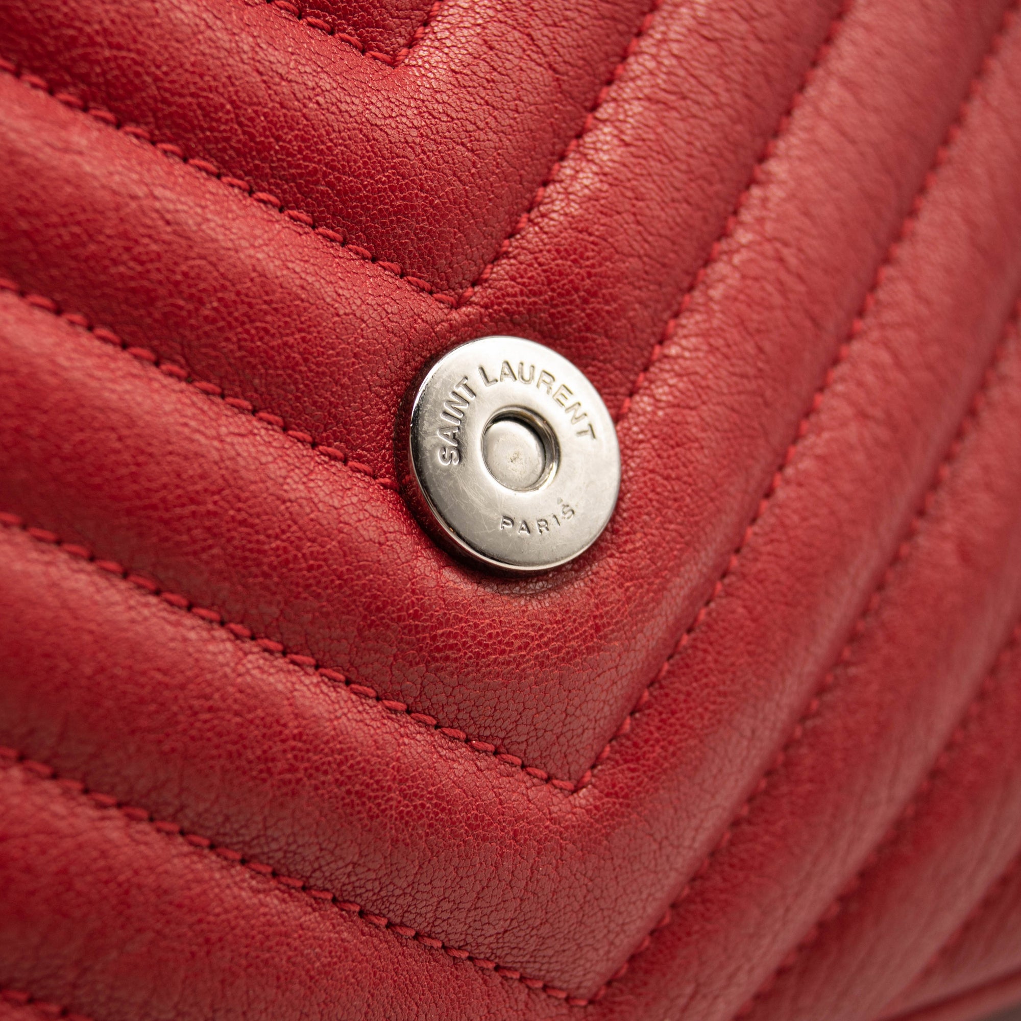 SAINT LAURENT Sheepskin Matelasse Chevron Medium Monogram Chain Bag Red