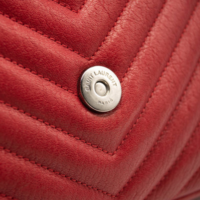 SAINT LAURENT Sheepskin Matelasse Chevron Medium Monogram Chain Bag Red