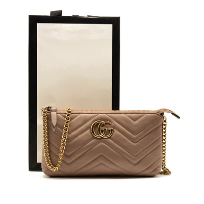 Gucci Calfskin Matelasse Mini GG Marmont Chain Bag Porcelain Rose