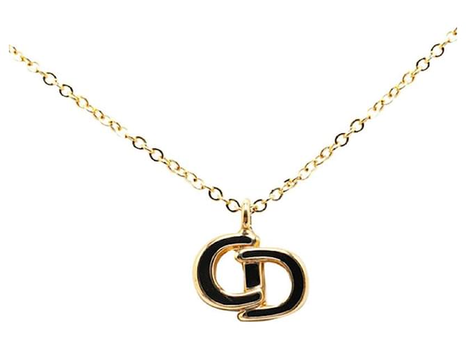 $350 Dior CD Logo Necklace Gold Black Plated