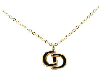 $350 Dior CD Logo Necklace Gold Black Plated