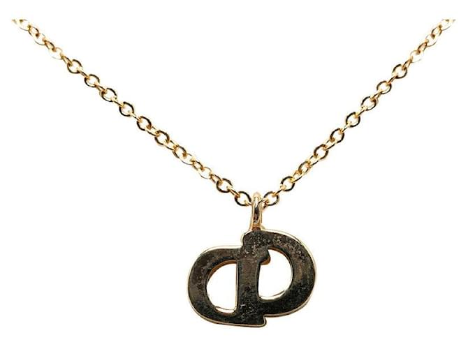 $350 Dior CD Logo Necklace Gold Black Plated