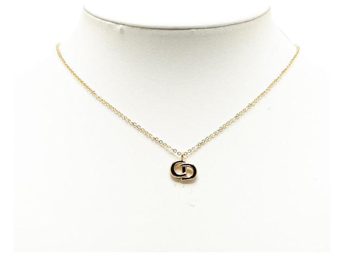 $350 Dior CD Logo Necklace Gold Black Plated