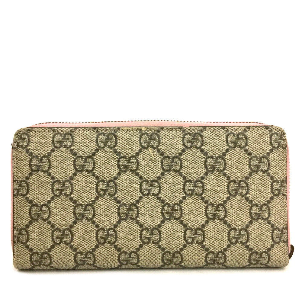 GUCCI GG Supreme Monogram Pearl Zip Around Wallet Beige Pink