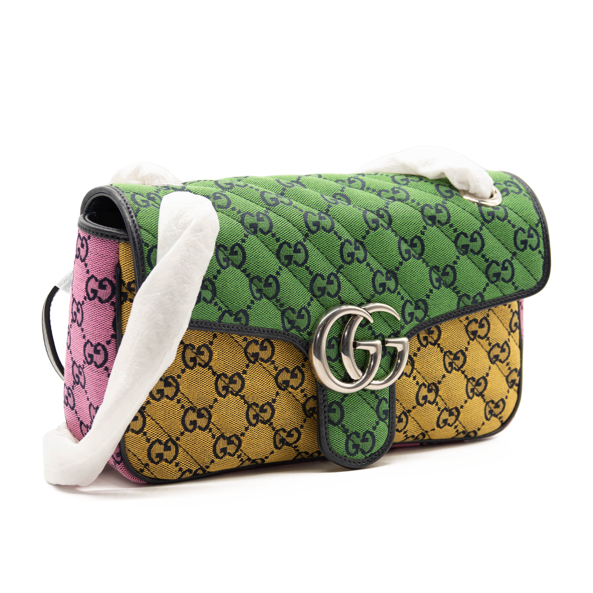 NEW Gucci Monogram Multicolor Matelasse Diagonal Small GG Marmont Shoulder Bag Multicolor