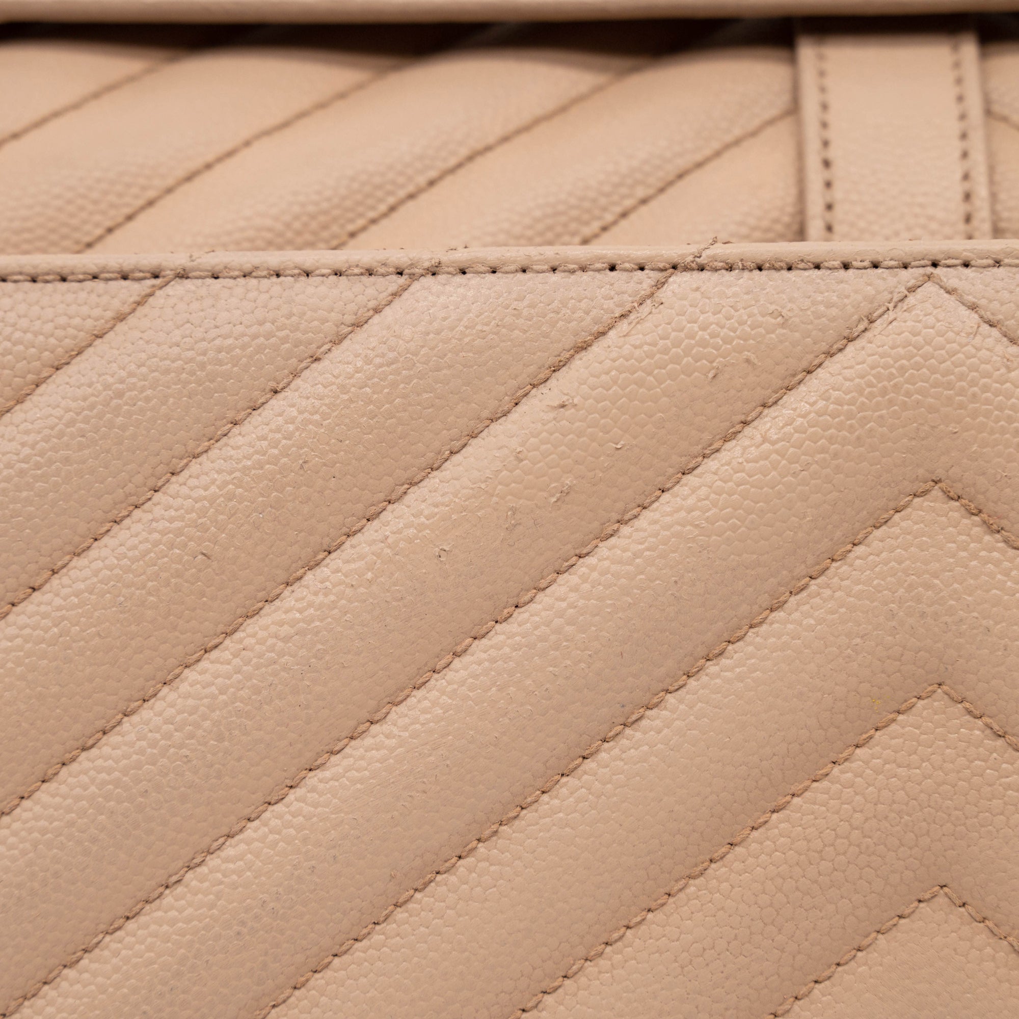 Saint Laurent Grain De Poudre Matelasse Chevron Large Monogram Satchel Dark Beige