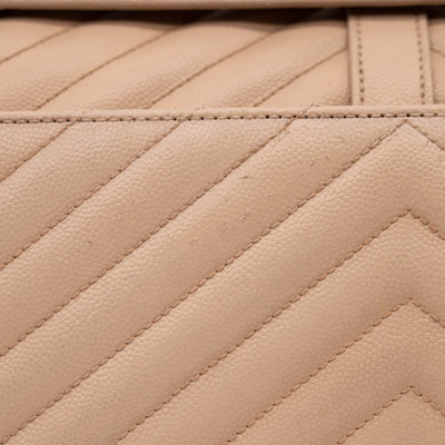 Saint Laurent Grain De Poudre Matelasse Chevron Large Monogram Satchel Dark Beige