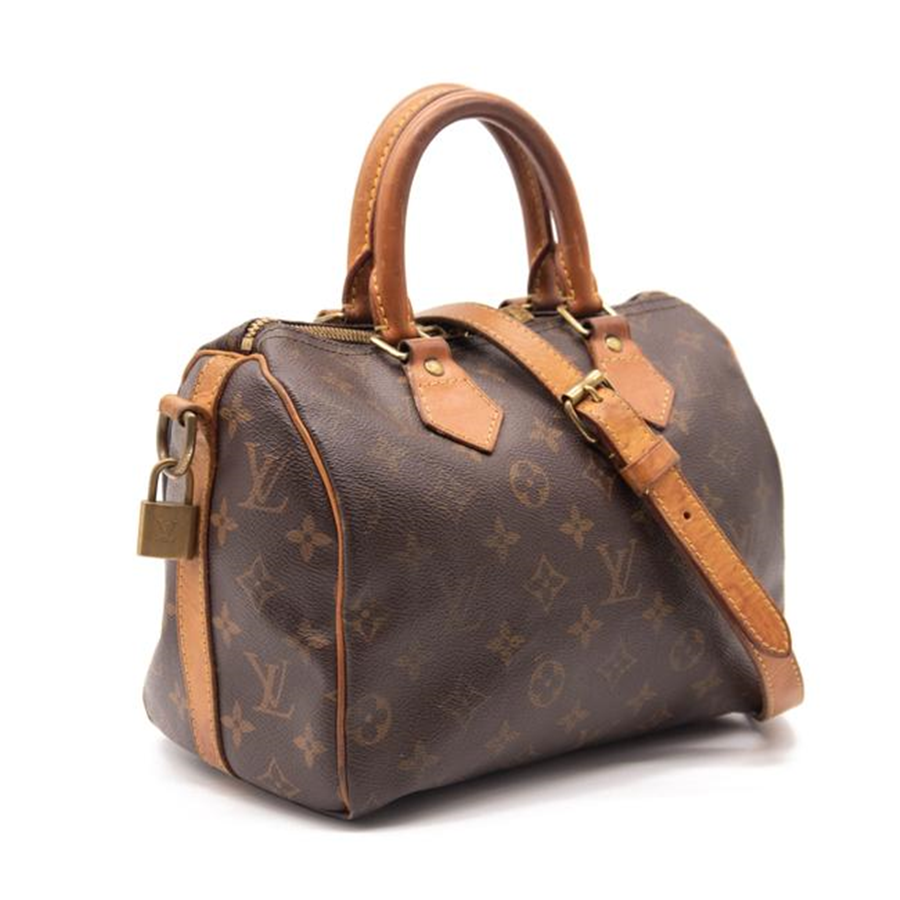 VERY USED Louis Vuitton Speedy Bandouliere 25 Brown Monogram Canvas Satchel
