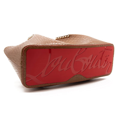 NEW Christian Louboutin Large Cabarock Croc Embossed Leather Tote Brown