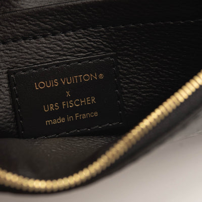 Louis Vuitton Neverfull Pochette Monogram Pouch LVxUF By Urs Fischer Gold Hardware Black Coated Canvas Clutch