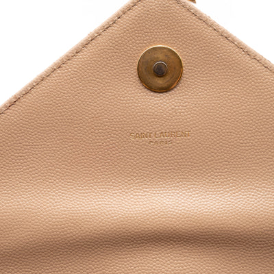 Saint Laurent Grain De Poudre Matelasse Chevron Large Monogram Satchel Dark Beige